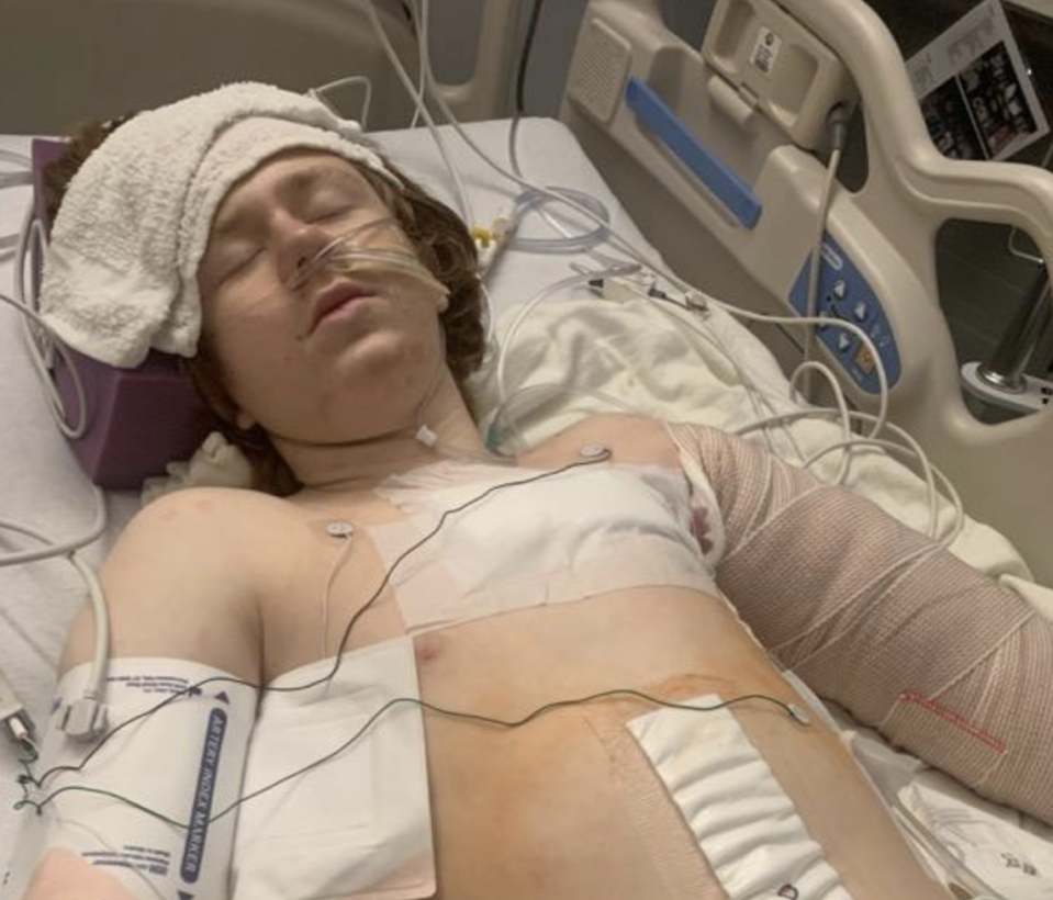 Linden Cameron is seen unconscious and covered in bandages in hospital after the shooting. Source: KUTV