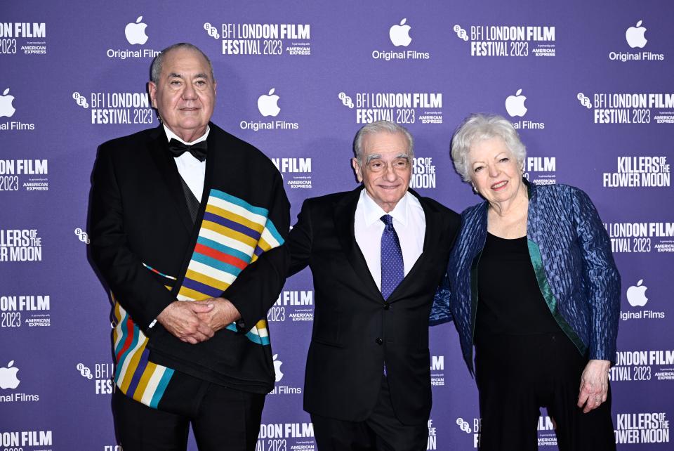 Chief Geoffrey Standing Bear, left, director Martin Scorsese and editor Thelma Schoonmaker at the film's London premiere earlier this month.