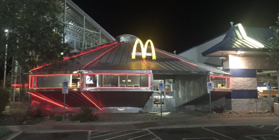 <p>It makes sense that the HQ of Team I Believe in Aliens is home to a <a href="https://www.yelp.com/biz/mcdonalds-roswell-9" rel="nofollow noopener" target="_blank" data-ylk="slk:McDonald’s in the shape of a UFO;elm:context_link;itc:0;sec:content-canvas" class="link ">McDonald’s in the shape of a UFO</a>. Only one question remains: Do aliens eat french fries?</p>