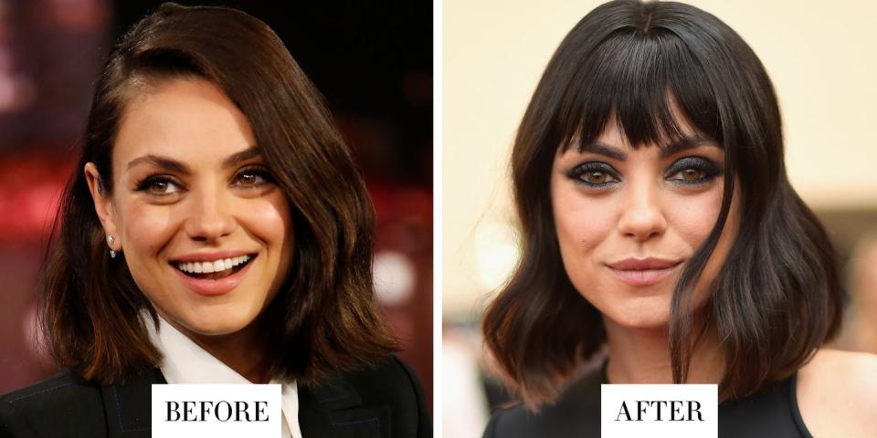 <p><strong>When:</strong> May 21, 2018</p><p><strong>What: </strong> Choppy Bangs</p><p><strong>Why we love it: </strong>Mila Kunis debuted a set of choppy bangs at the Billboard Music Awards last night. We love how the fringe accentuates her big, hazel eyes and adds new life to her chic lob haircut. </p>