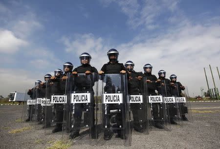 Members of the Task Force for Mexico City pose for a photograph at their base in Mexico City October 15, 2014. REUTERS/Claudia Daut