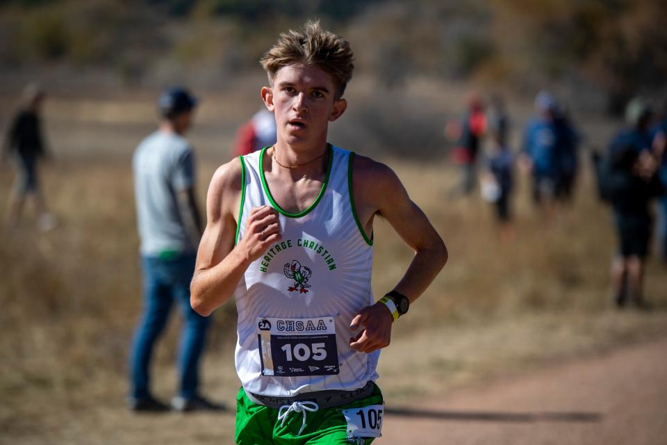 Heritage Christian Academy's Jack Nauman competes in the boys Class 2A cross country state finals at the Norris Penrose Event Center in Colorado Springs, Colo. on Saturday, Oct. 29, 2022.