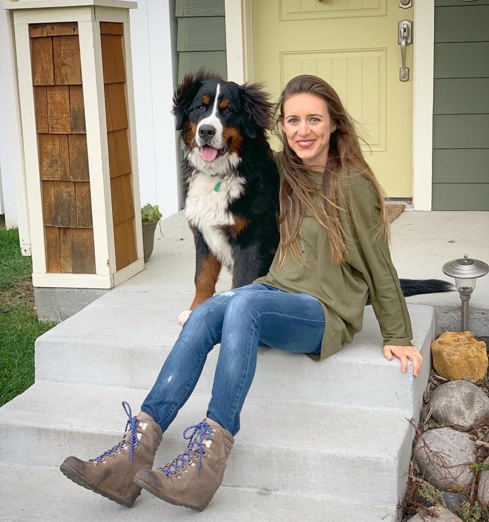 Paired with jeans, Sorel wedges and a Bernese Mountain Dog puppy (Katie Jackson)