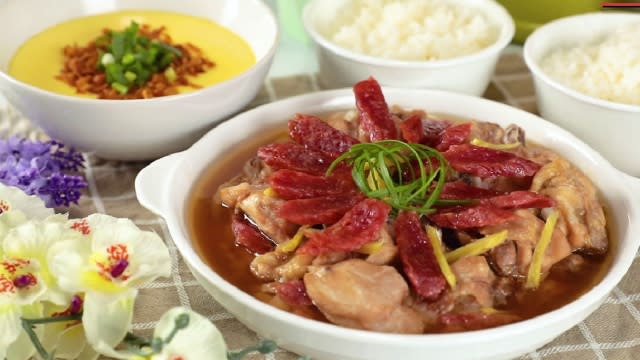 Steamed Chicken with Chinese Sausage & Steamed Egg