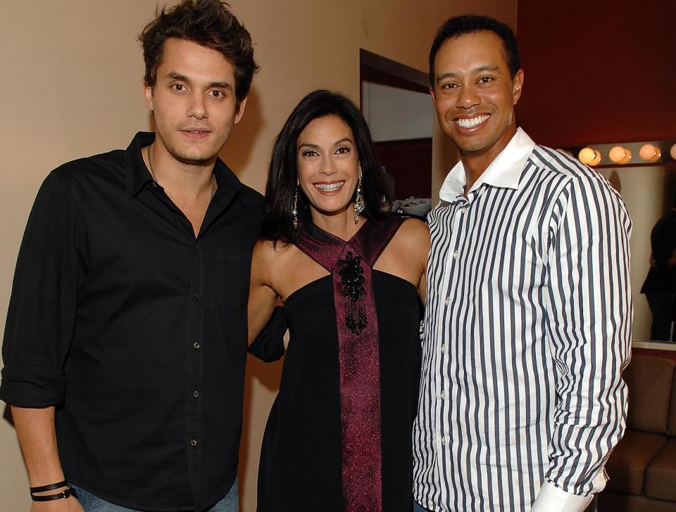 (EXCLUSIVE, Premium Rates Apply) ANAHEIM, CA - OCTOBER 06:  Backstage at theTiger Woods Leaning Center Block Party  Singer John Mayer, Actress Teri Hatcher and Golfer Tiger Woods  (Photo by Lester Cohen/WireImage)