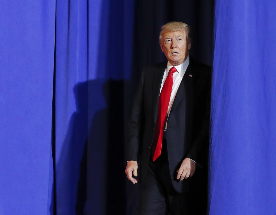 President Donald Trump walks out as he is introduced before speaking at the Homeland Security Department in Washington, Wednesday, Jan. 25, 2017. (AP Photo/Pablo Martinez Monsivais)