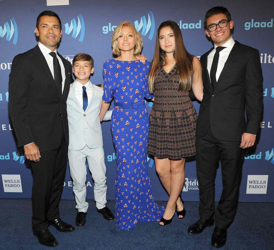 Mark Consuelos, Kelly Ripa and their children attend the VIP Red Carpet Suite hosted by Ketel One Vodka at the 26th Annual GLAAD Media Awards in New York on May 9, 2015 in New York City