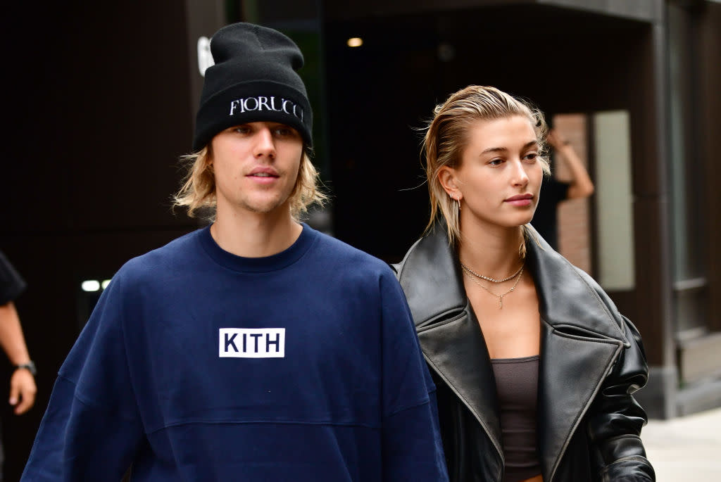 Justin Bieber and Hailey Baldwin go for a stroll on Sept. 14, 2018, in New York City. (Photo: James Devaney/GC Images)