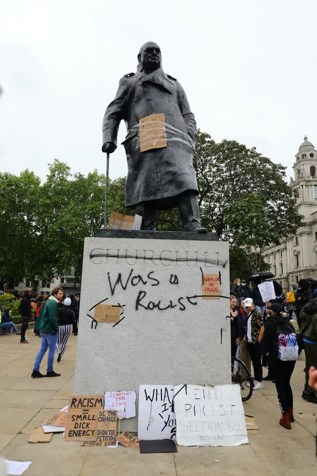 A statue of Winston Churchill  was vandalised