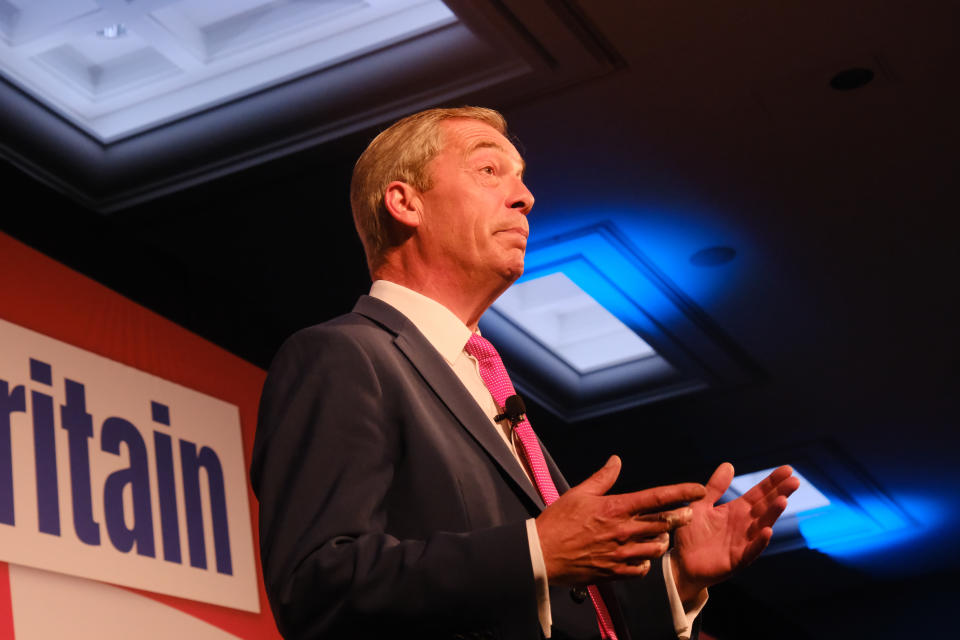 LONDON, UNITED KINGDOM - OCT 07, 2023 - Nigel Farage at the Reform Party conference in London. (Photo credit should read Matthew Chattle/Future Publishing via Getty Images)