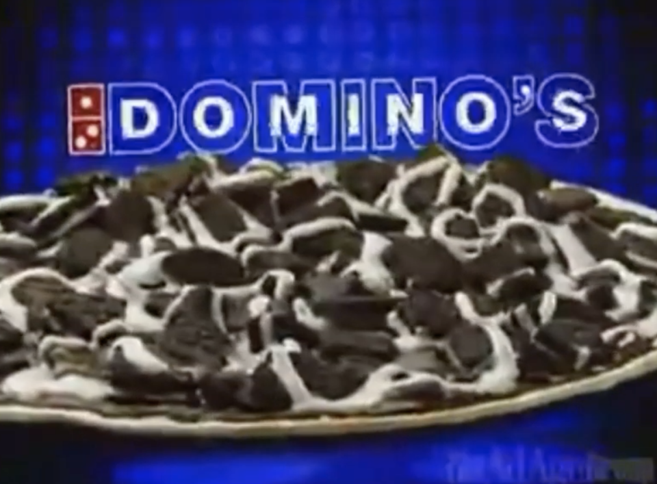 A screenshot of a 2007 ad for Domino's Oreo Pizza