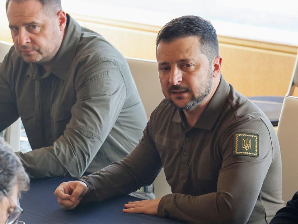 Uraine's President Volodymyr Zelensky (R) holds a meeting with Italy's Prime Minister Giorgia Meloni (not pictured) (POOL/AFP via Getty Images)