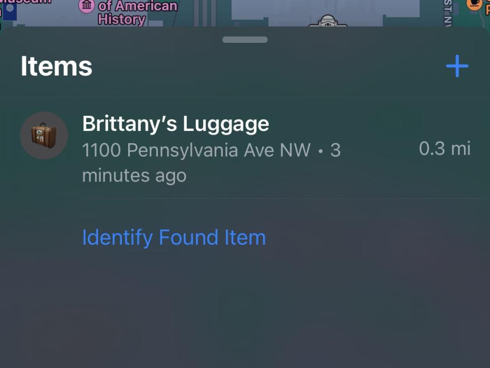 A screenshot of my luggage in Washington DC