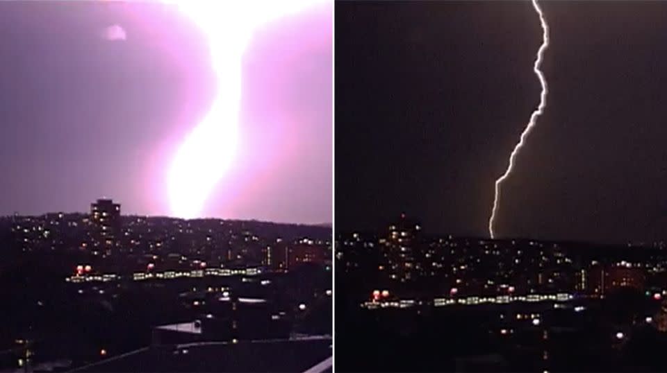 Lightning illuminated the sky above Sydney's CBD as thunder was roared across the city. Photo: 7 News