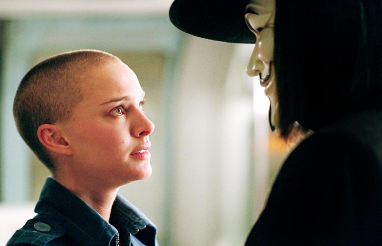 Natalie Portman as Evie and Weaving as V in 'V for Vendetta' (Photo: Warner Bros./courtesy Everett Collection)