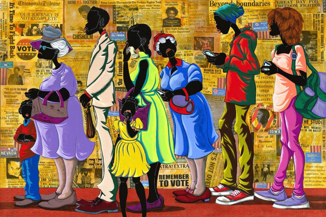 “Voting Together” by Leroy Campbell on display at the Historic Ward Rooming House.