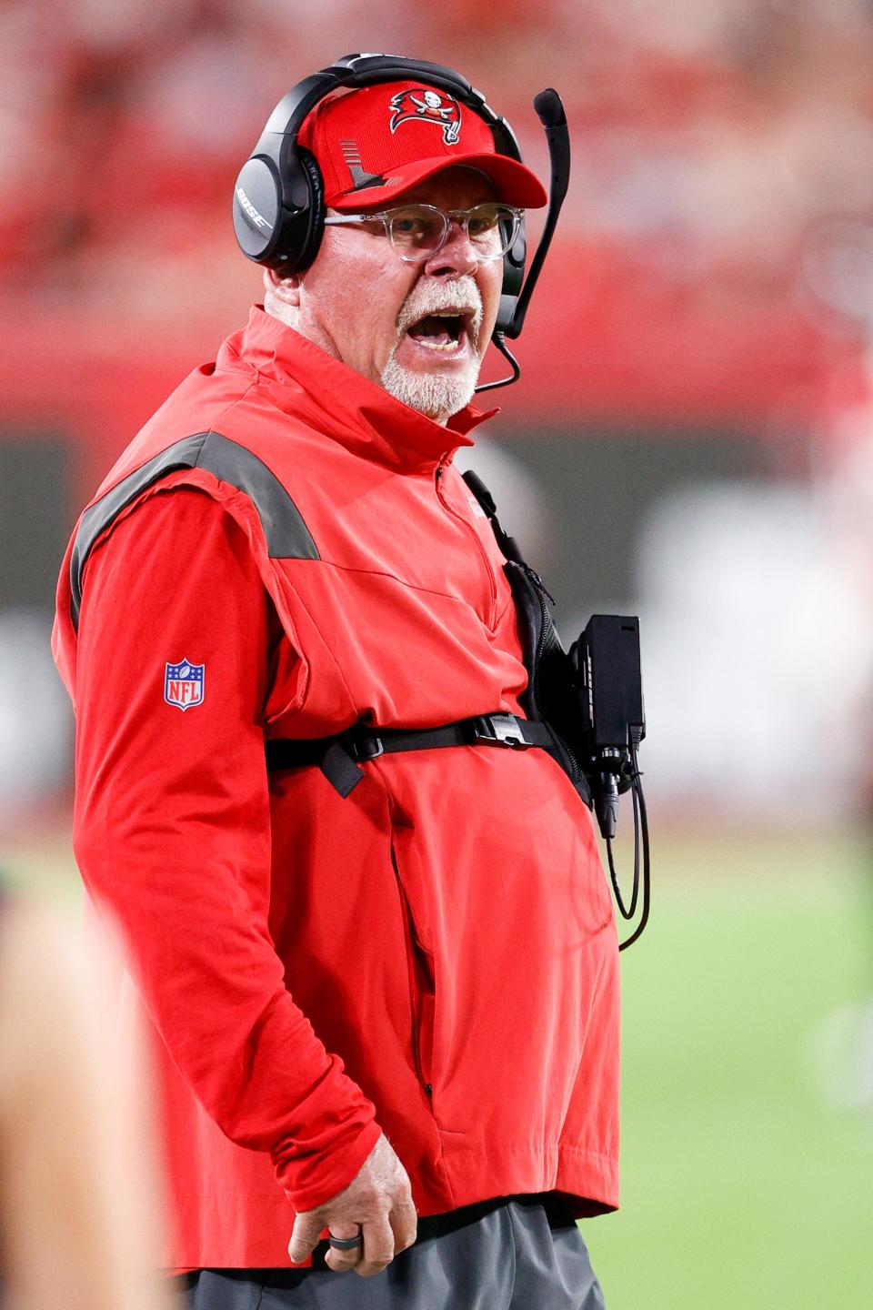 Tampa Bay Buccaneers head coach Bruce Arians looks on in the second half against the New Orleans Saints at Raymond James Stadium.