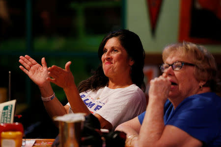 Ann Marie Wheeler applauds as President Donald Trump speaks to congress during a Pinellas County Republican Party watch party in Clearwater, Florida, U.S. February 28, 2017. REUTERS/Scott Audette