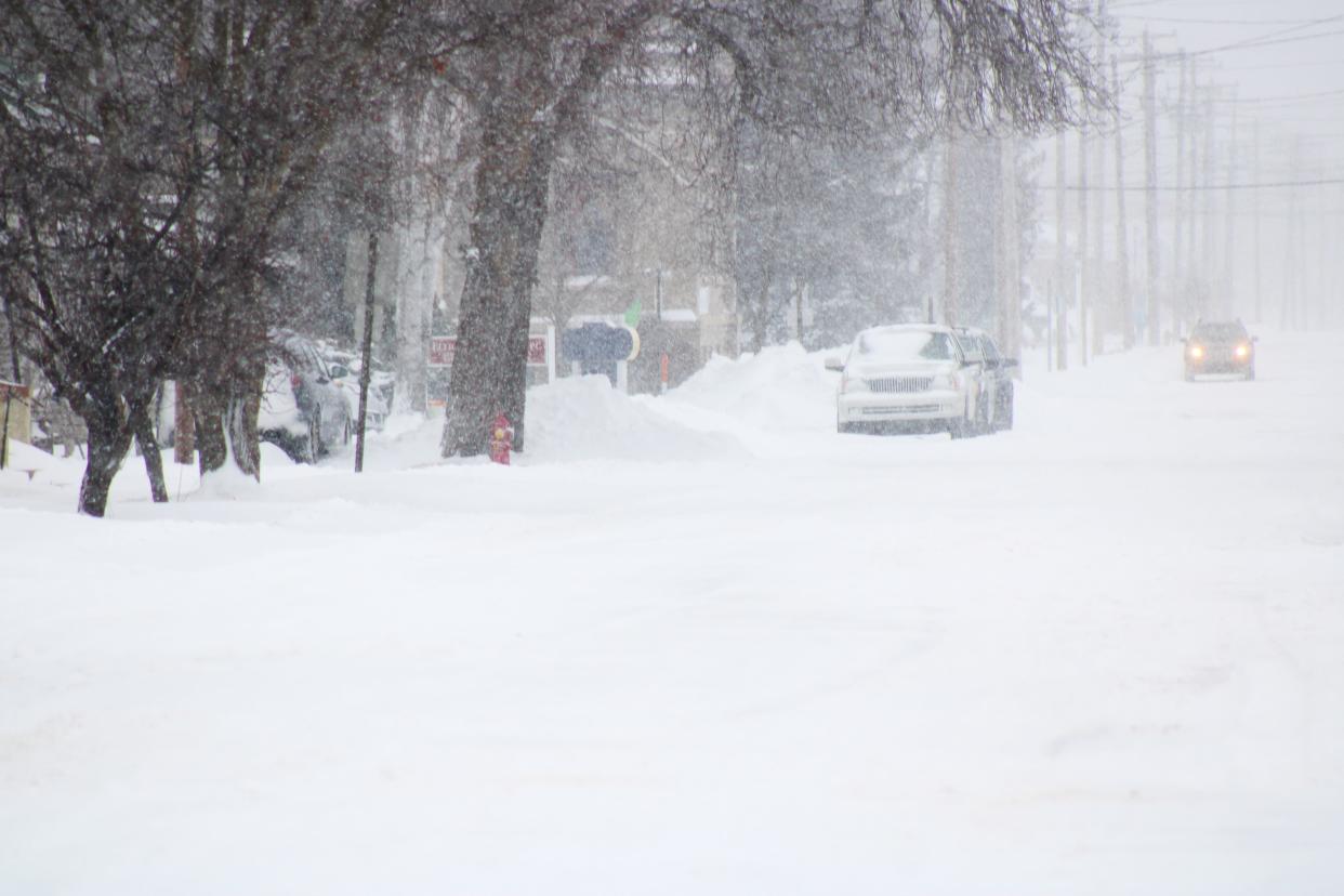 South Huron Street in Cheboygan covered in snow.