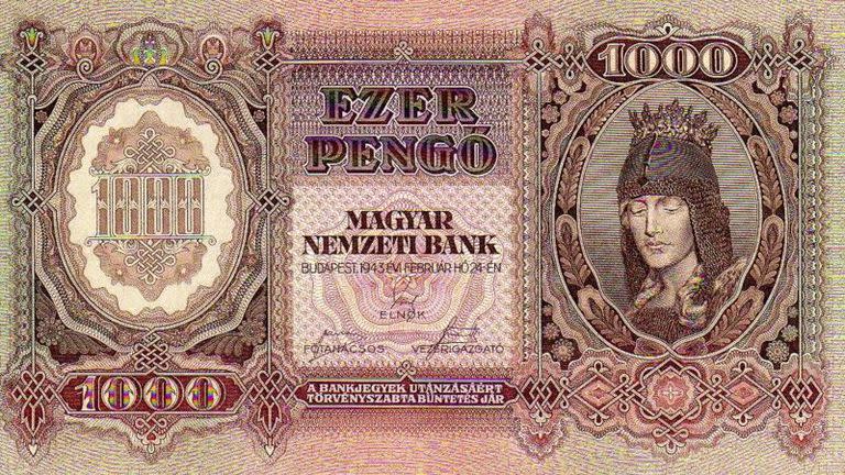 1.000 pengő de 1943, la denominación más alta hasta la hiperinflación.