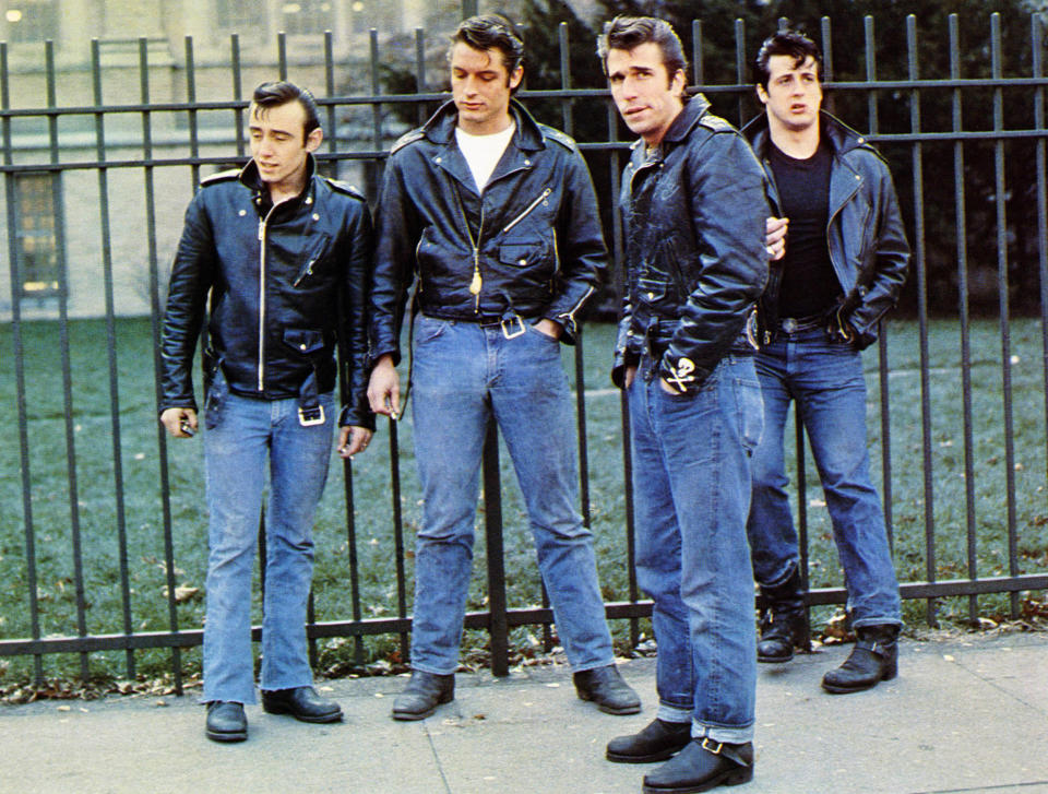 The Lords of Flatbush, from left: Paul Mace, Perry King, Henry Winkler, Sylvester Stallone, 1974. (Everett Collection)