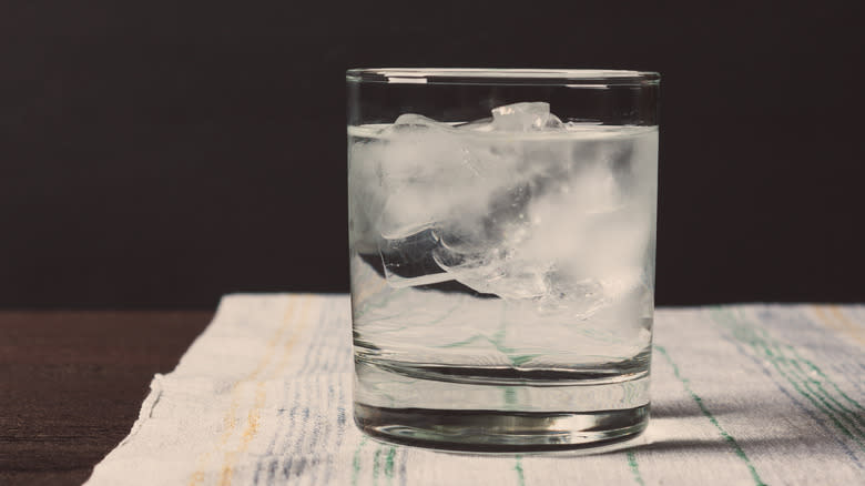 vodka in tumbler with ice