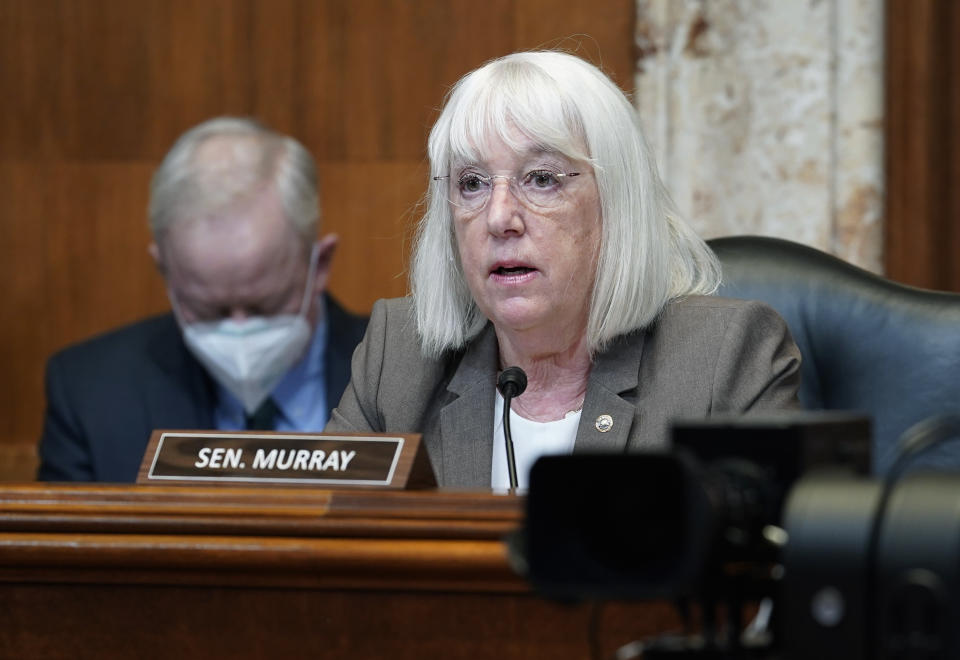 FILE - Sen. Patty Murray, D-Wash., speaks during the House Committee on Appropriations subcommittee on Labor, Health and Human Services, Education, and Related Agencies hearing. Murray faces Republican Tiffany Smiley in the November election. (AP Photo/Mariam Zuhaib, File)