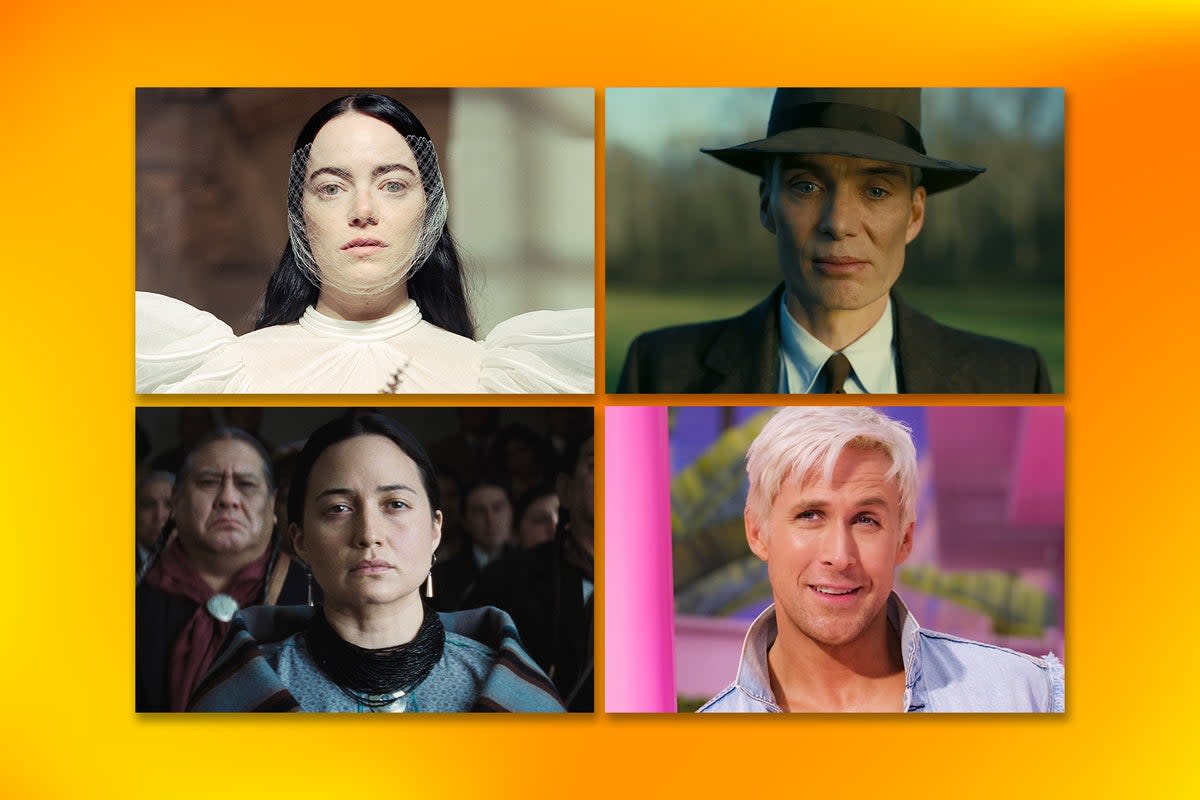 Gold rush: Cillian Murphy, Ryan Gosling, Lily Gladstone and Emma Stone are all competing at this weekend’s Oscars (Universal/Warner Bros/Apple/Searchlight/iStock)