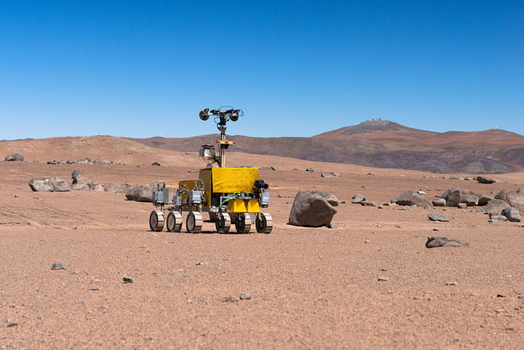 <span class="caption">Mars rover being tested near the Paranal Observatory.</span> <span class="attribution"><span class="source">ESO/G. Hudepohl</span>, <a class="link " href="http://creativecommons.org/licenses/by-sa/4.0/" rel="nofollow noopener" target="_blank" data-ylk="slk:CC BY-SA;elm:context_link;itc:0;sec:content-canvas">CC BY-SA</a></span>