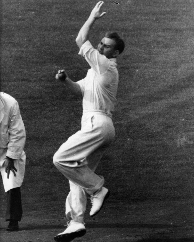 Raymond Illingworth bowling in 1961.