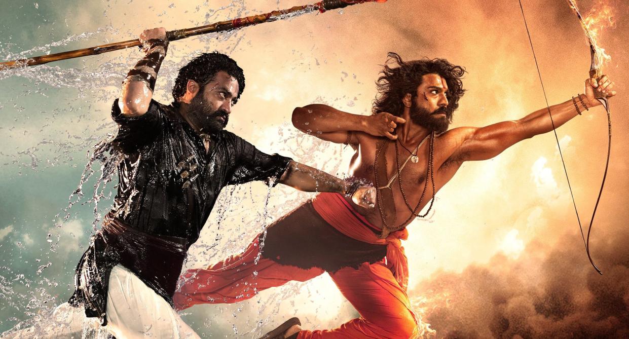 (L-R) N.T. Rama Rao Jr. and Ram Charan appear in a promotional image for writer-director S.S. Rajamouli's "RRR." The record-breaking Telugu-language action epic is scheduled to screen at Athens Ciné on June 1, 2022.