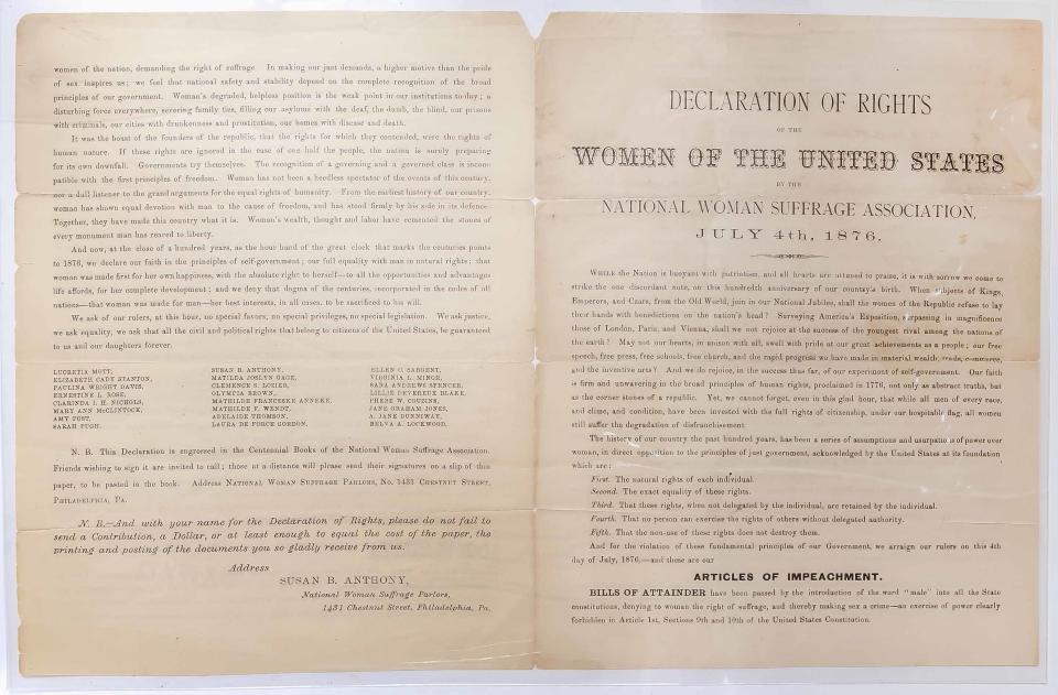 Declaration of Rights of the Women of the United States by the National American Woman Suffrage Association [Anthony & Stanton] (First edition, 1876).