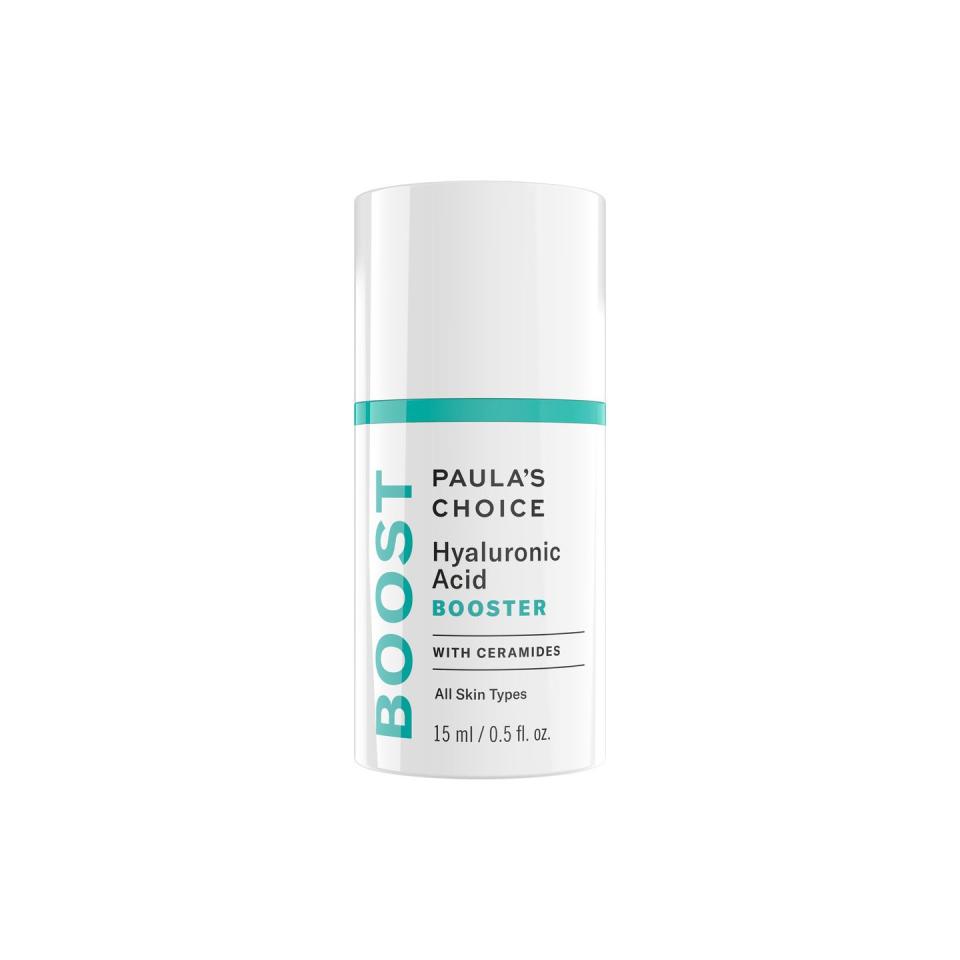 <p>This fluid gel is designed to be worn alone or added to to your regular moisturiser/serum for a serious hydration boost. Packed with hyaluronic acid and skin-replenishing ceramides (used to restore the lipids that are lost in your skin due to environmental factors), you should see a real difference in your skin's texture and hydration levels after just one month.</p><p><a class="link " href="https://www.lookfantastic.com/paula-s-choice-hyaluronic-acid-booster-15ml/11174239.html" rel="nofollow noopener" target="_blank" data-ylk="slk:Buy now;elm:context_link;itc:0;sec:content-canvas">Buy now</a> LookFantastic.com, £44</p>