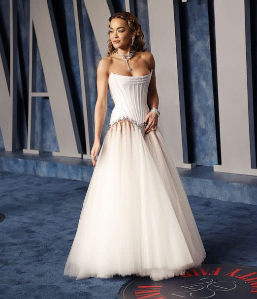 PHOTO: British singer and songwriter Rita Ora attends the Vanity Fair 95th Oscars Party at the The Wallis Annenberg Center for the Performing Arts in Beverly Hills, Calif., March 12, 2023. (Michael Tran/AFP via Getty Images)