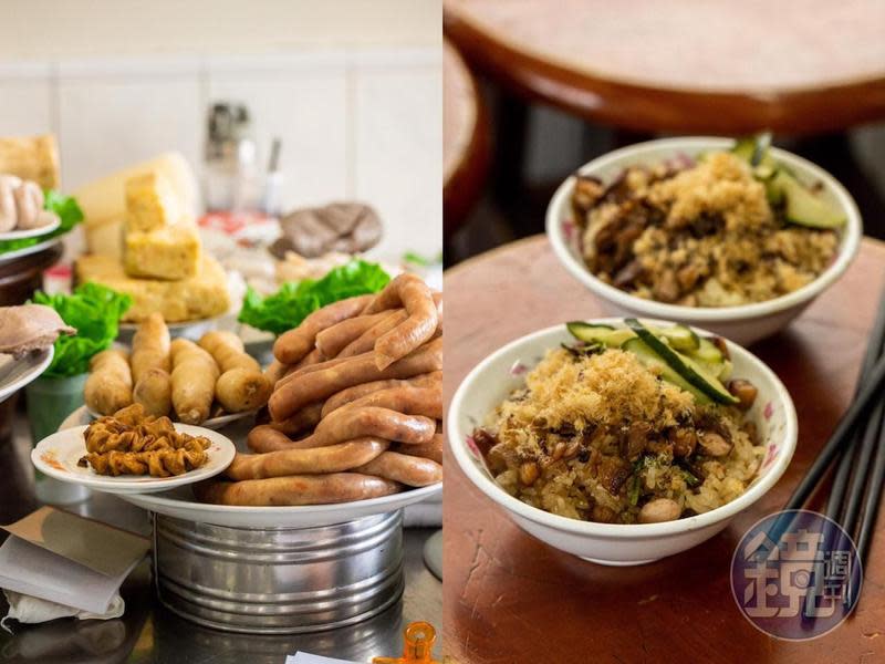 「小暫渡米糕四神湯」的檯面上有手工「蟳丸」「滷粉腸」，米糕還加上肉燥和魚鬆，菜式有一股鮮明的台南流派。