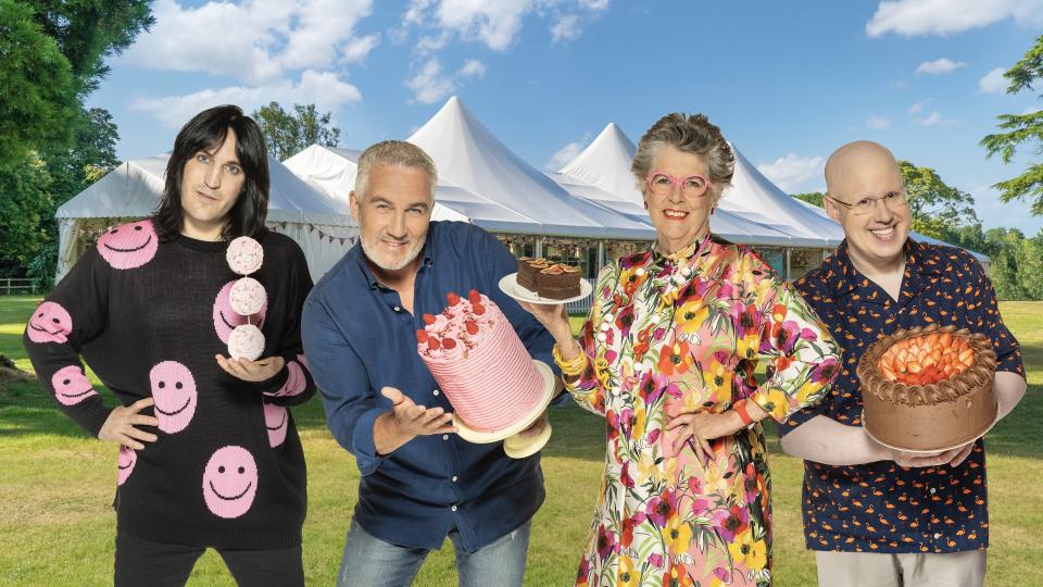 Noel Fielding, Paul Hollywood, Prue Leith in The Great British Bake Off