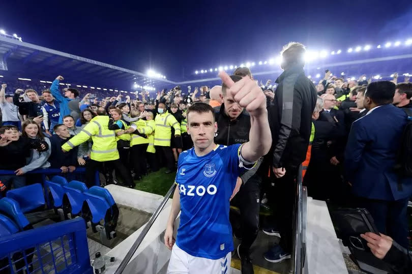 Seamus Coleman reacts after the Premier League match between Everton and Crystal Palace at Goodison Park. Photo by Tony McArdle/Everton FC via Getty Images