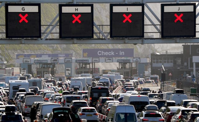 Passengers queue for ferries at the Port of Dover