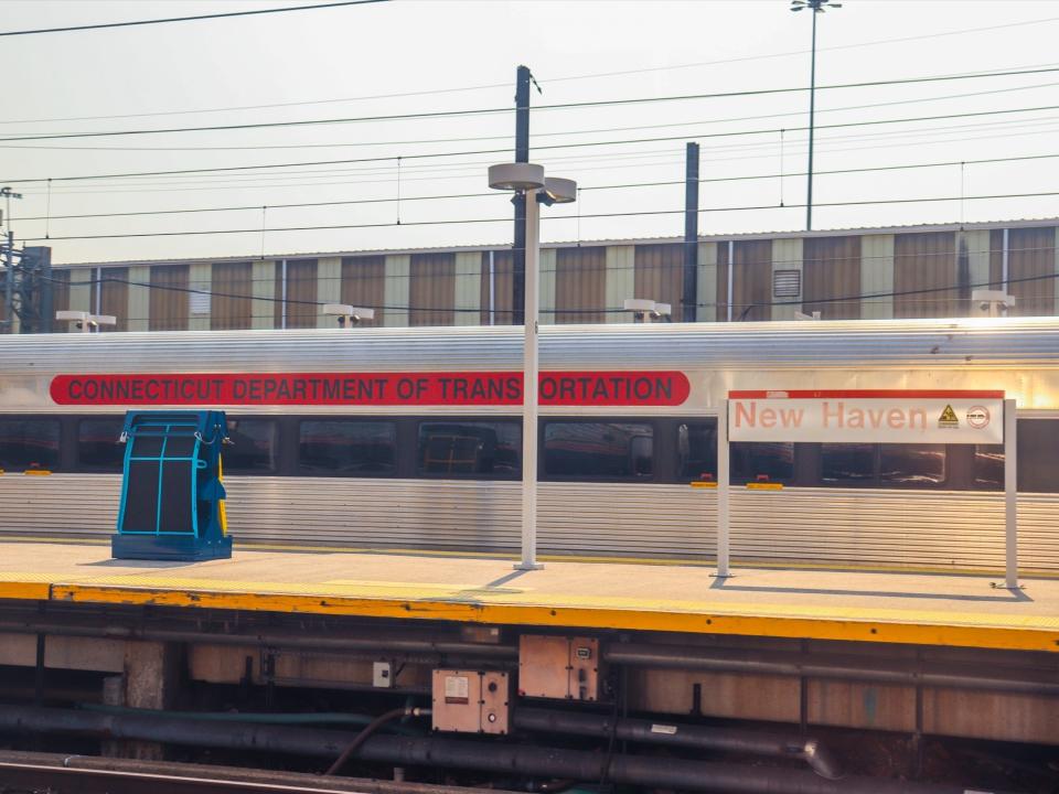 A station stop in New Haven, Connecticut while on Amtrak's Northeast Regional train from New York to Boston - Amtrak Northeast Regional New York to Boston