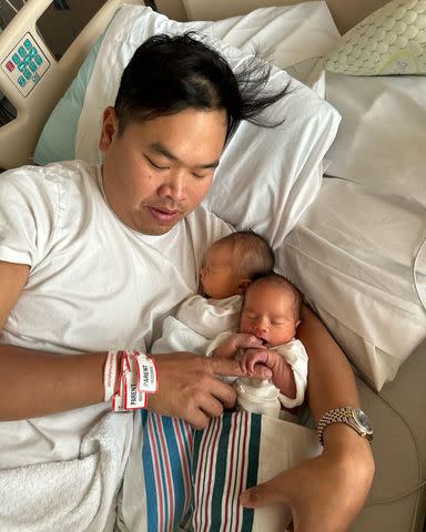 <p>Buddha Lo/Instagram</p> Buddha Lo spends time with his newborns in October 2023