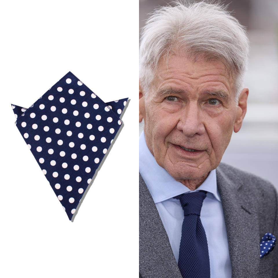 Harrison Ford next to a hankerchief he was wearing at Cannes Film Festival