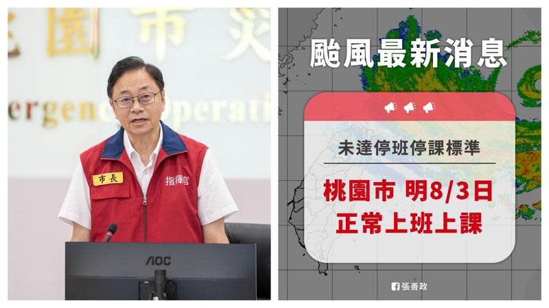 張善政上午受訪稱「原則會同步北北基」，結果桃園因未達停課標準，讓期待落空的網友灌爆張的臉書。（翻攝自臉書＠張善政）