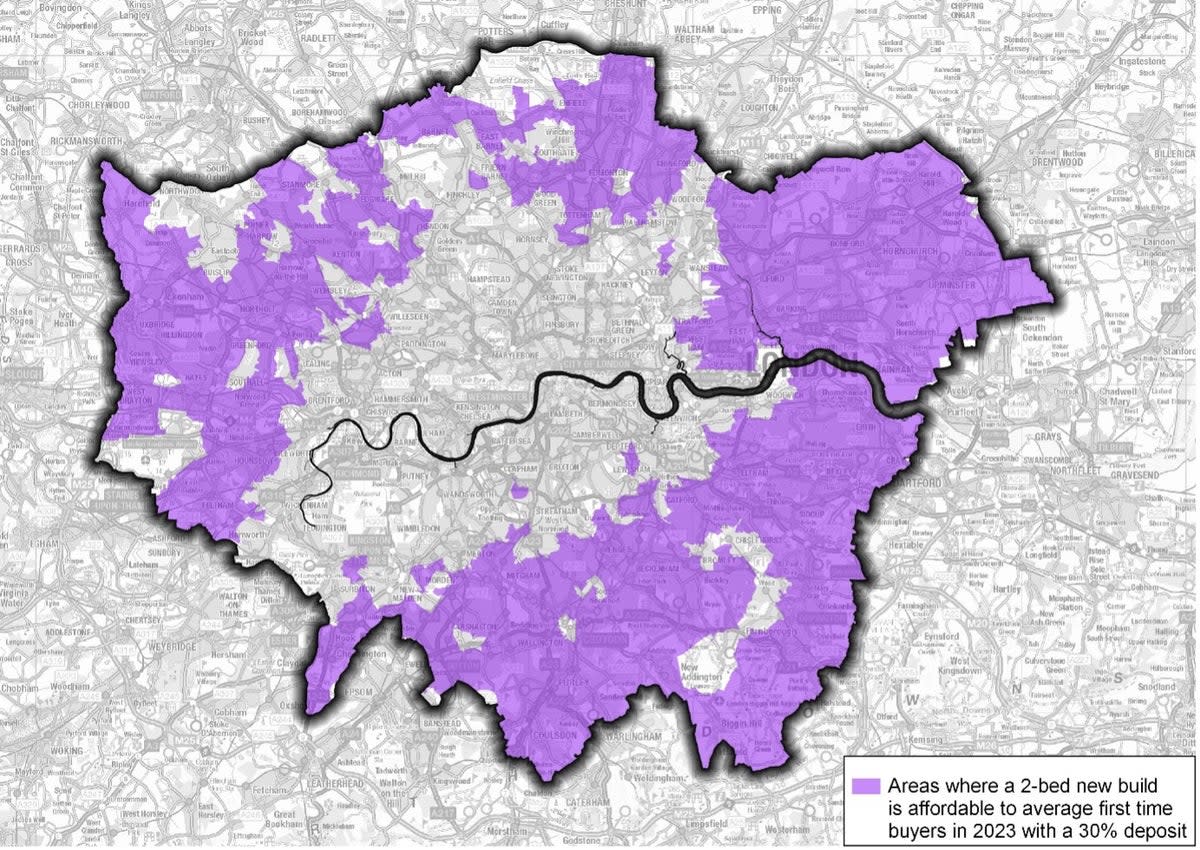 Areas where average first-time buyers with 30% deposit can afford a two-bed new build (Savills)