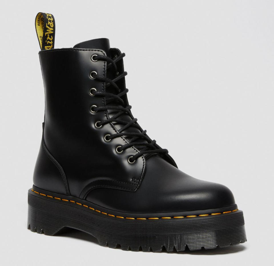 black boots, combat boots, lace-up, lug sole, dr martens, doc martens