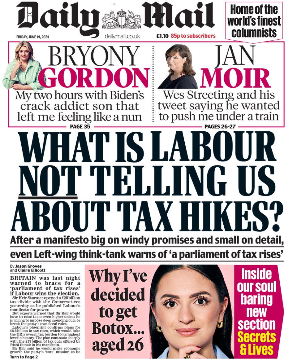 Daily Mail headline: "What is labour not telling us about tax hikes?"