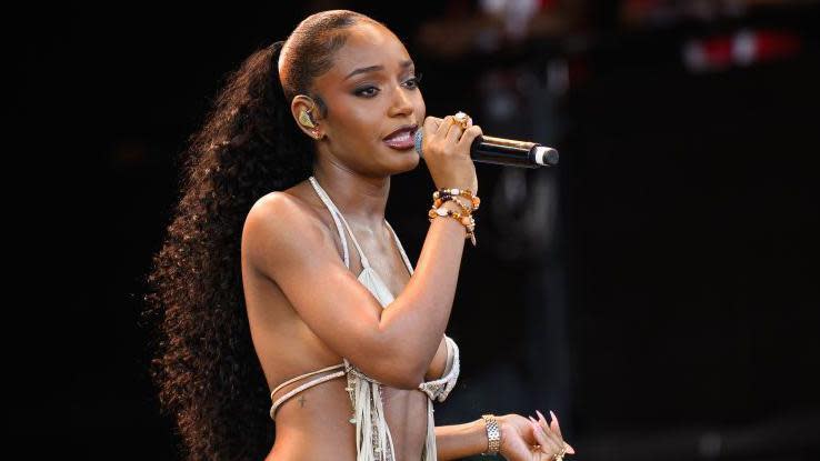 Nigerian artist Ayra Starr performs on the Pyramid Stage during day four of Glastonbury Festival 2024 at Worthy Farm, Pilton on June 29, 2024 