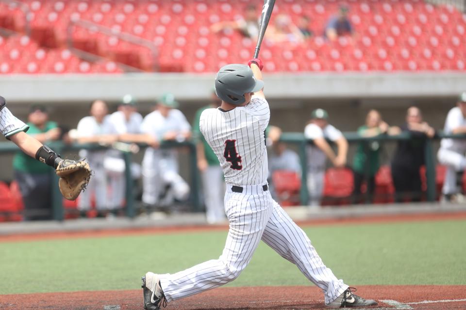 Senior Luke Willmann bats in Wapahani baseball's semistate game against Illiana Christian at Kokomo Municipal Field on Saturday, June 11, 2022.