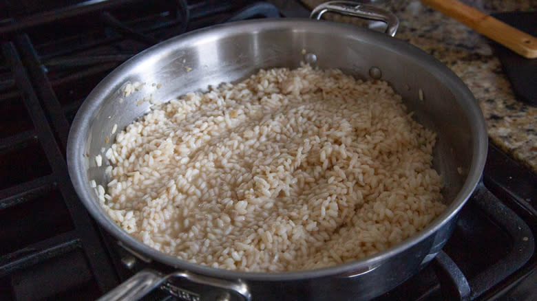 cooked rice in skillet