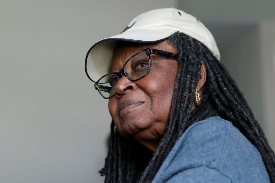 Sylvia Ann Miller-Scarborough, a long-time resident of the Kashmere Gardens neighborhood in Harris County, poses for a photo on Wednesday, July 27, 2023, in Houston. (AP Photo/Michael Wyke)