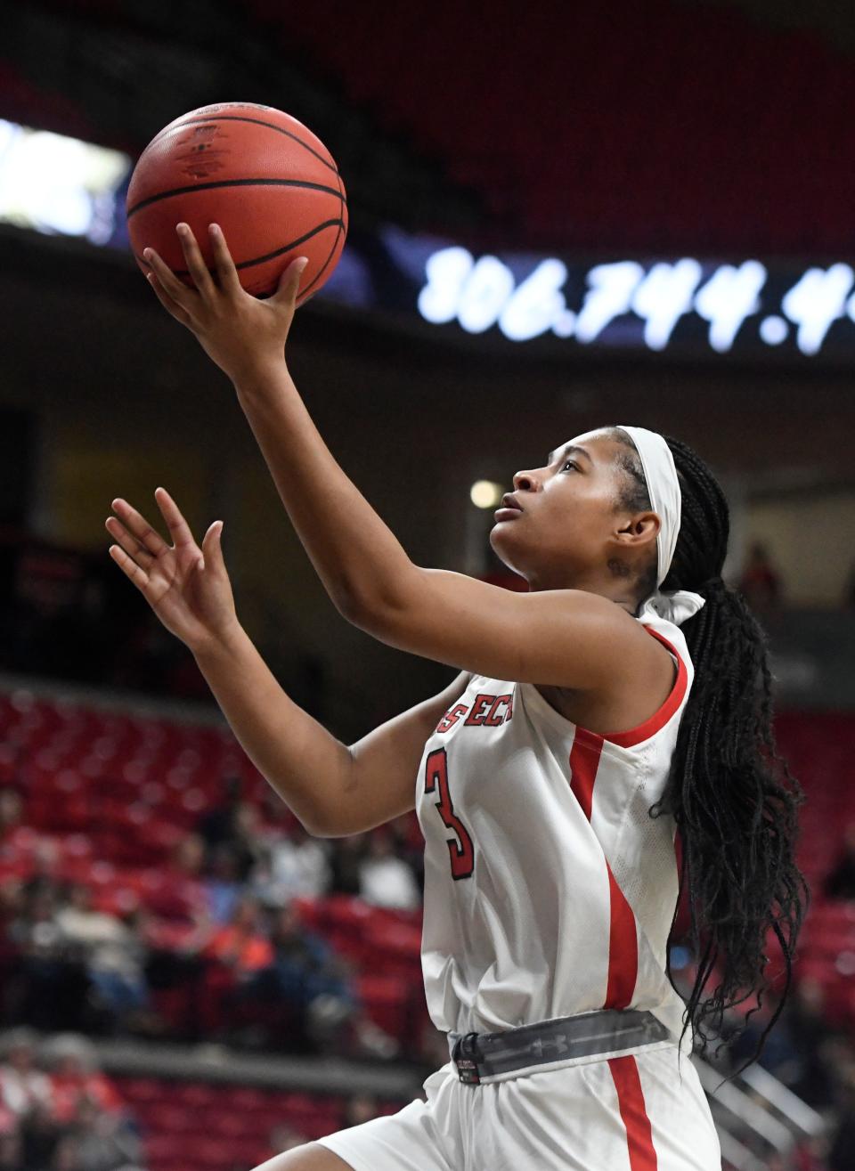 Texas Tech's guard Jasmine Shavers (3) goes for a layup against Iowa State, Saturday, Dec. 31, 2022, at United Supermarkets Arena. 